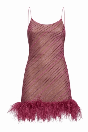 Classic Movement Sleek Style Shiny Stripes Plumage Dress Rose