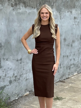 Classic Favorite Midi Dress in Brown Smooth Wear Flowing Design