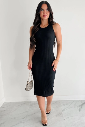 Half The Story Sleeveless Ribbed Midi Dress (Black) Natural Light