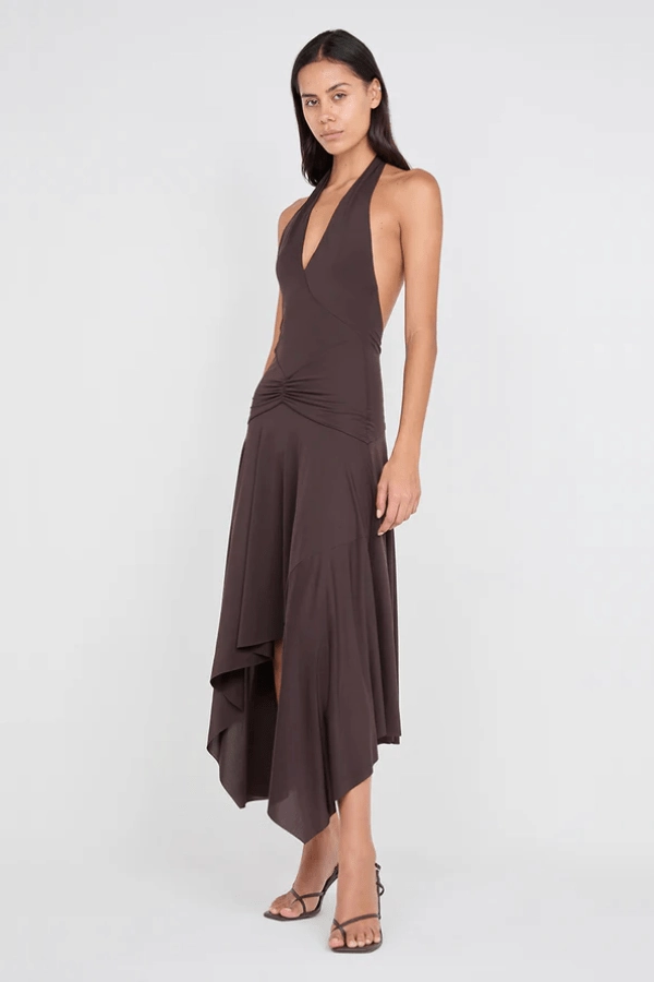 Light and Comfortable Nessie Halter Dress Dark Chocolate