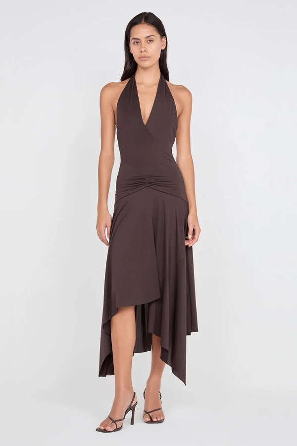 Nessie Halter Dress Dark Chocolate Texture Rich