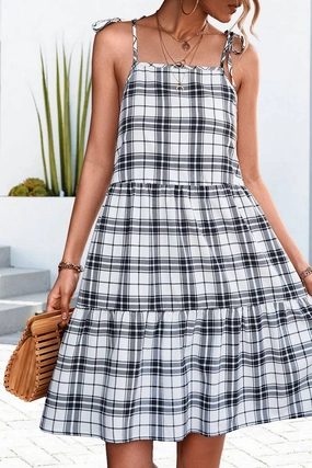 Soft Shape warm tones CLASSIC PLAID PATCHWORK HALTER DRESS_CWDSD2662