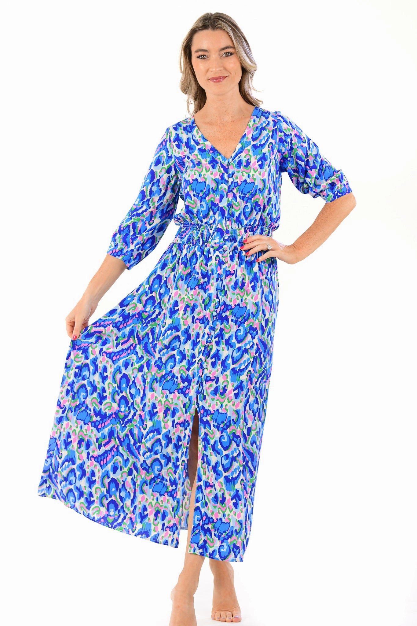 Cotton Touch Comfortable shift dress Kelsey Dress / Pink-Cobalt