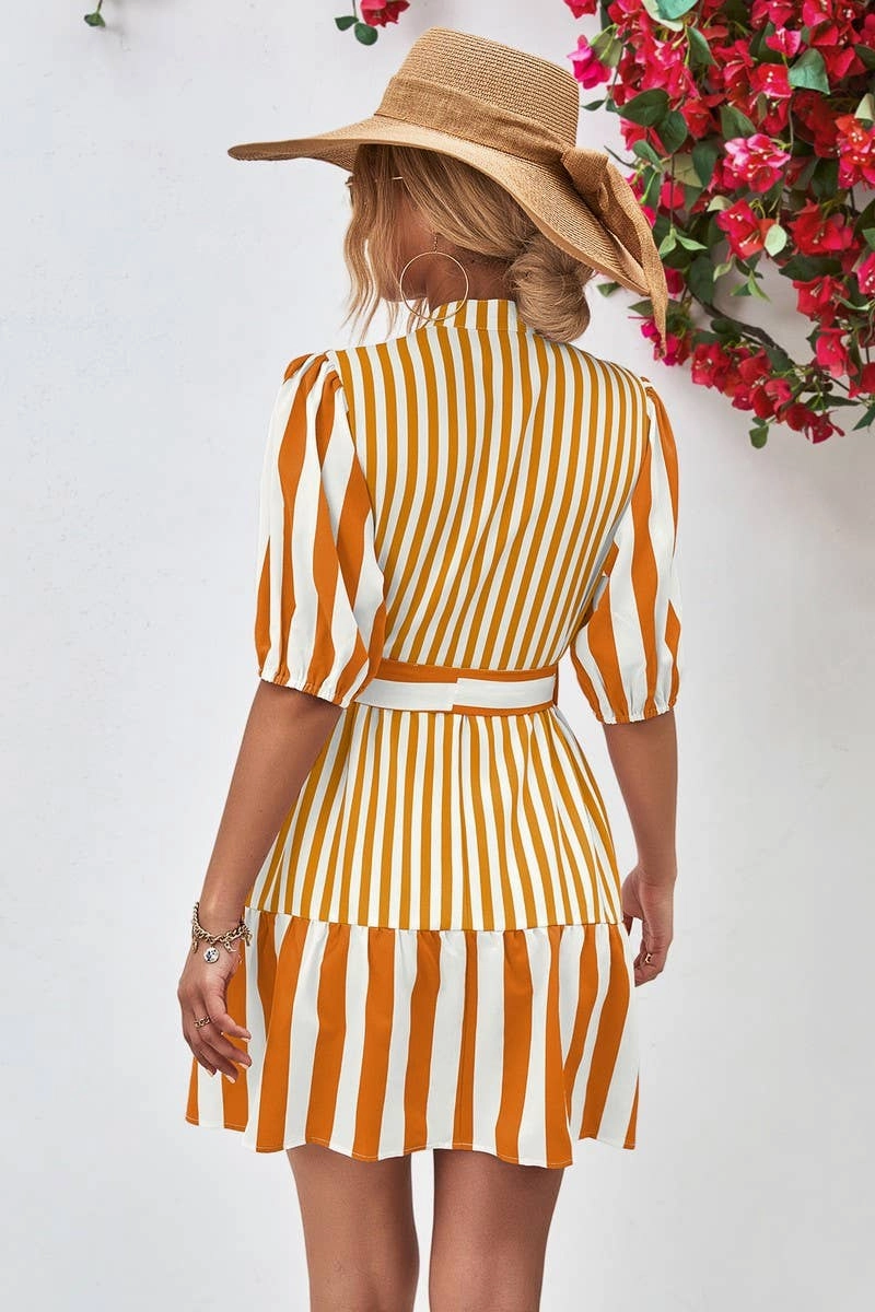 Elegant Look BUBBLE SLEEVE STAND COLLAR DRESS_CWDSD2640