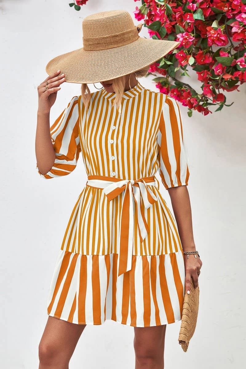 BUBBLE SLEEVE STAND COLLAR DRESS_CWDSD2640 Art Soul