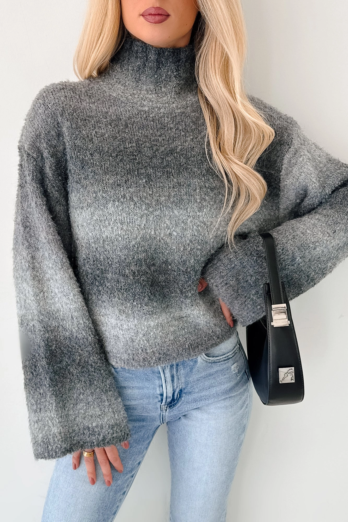 AntiStatic Treatment Cold News Ombre Turtleneck Sweater (Grey)