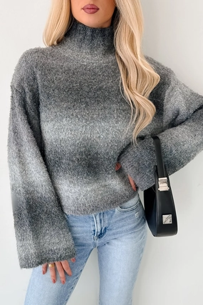 BiodegradableFabric Cozy Cardigan Cold News Ombre Turtleneck Sweater (Grey)