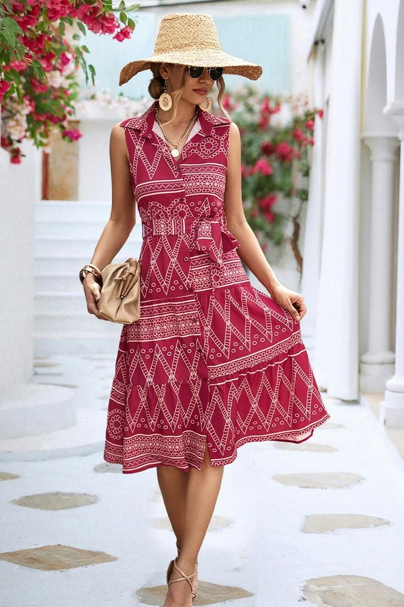 COLLARED PATTERN PRINTING WOMEN DRESS Dressy Glow Subtle design