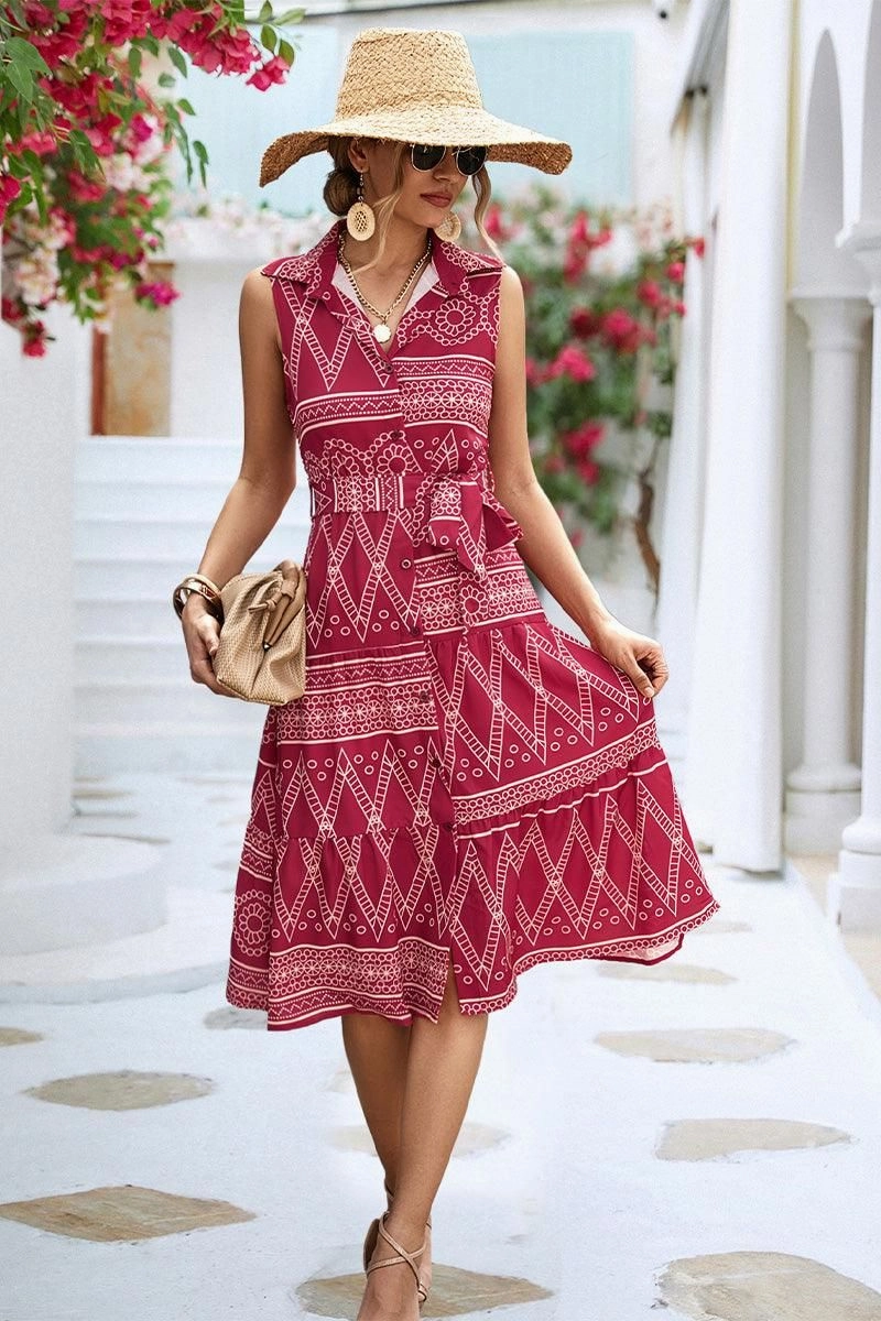 COLLARED PATTERN PRINTING WOMEN DRESS Statement-Print