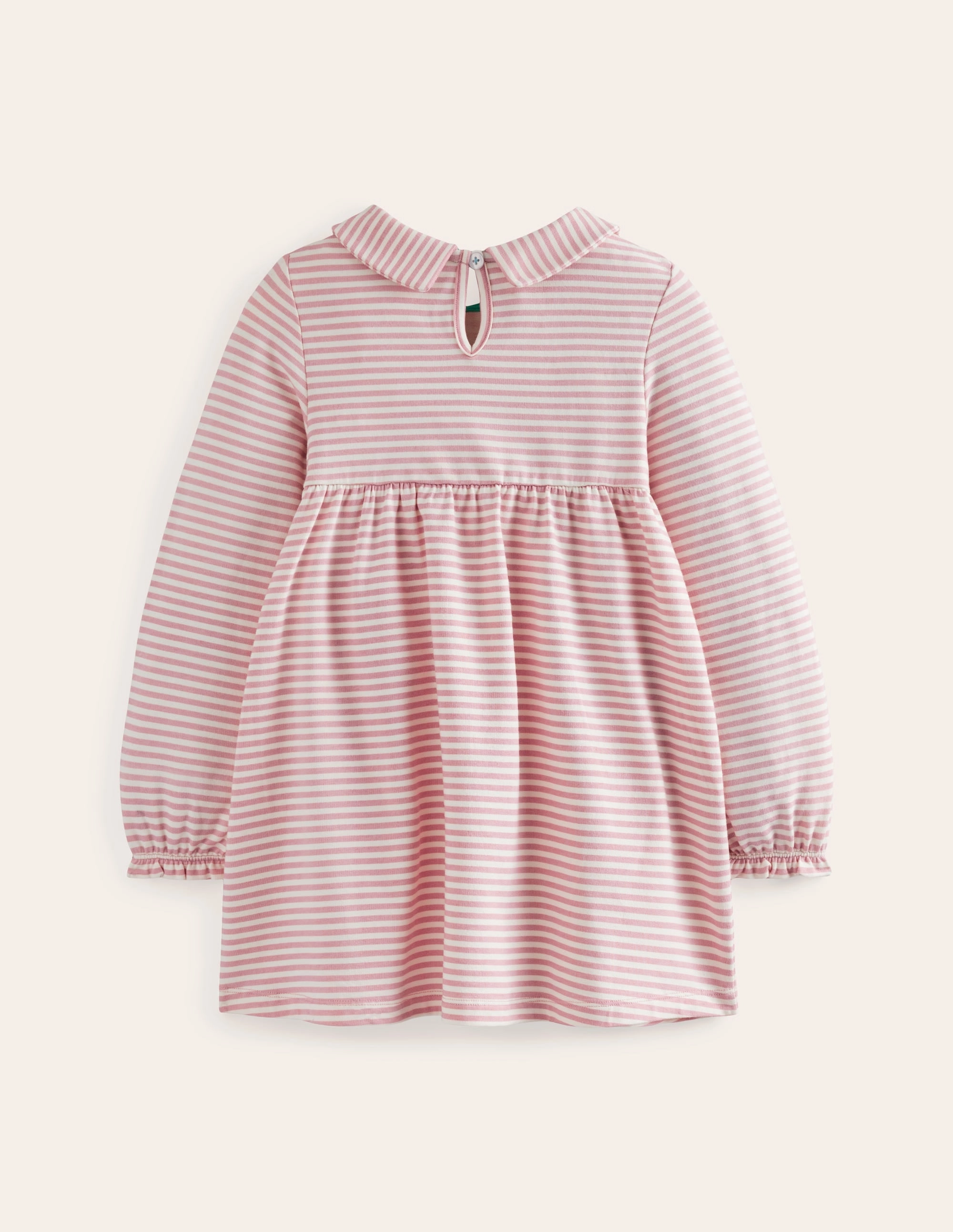 Collared Tunic-Vintage Pink/ Oatmeal Stripe Casual Long Sleeve