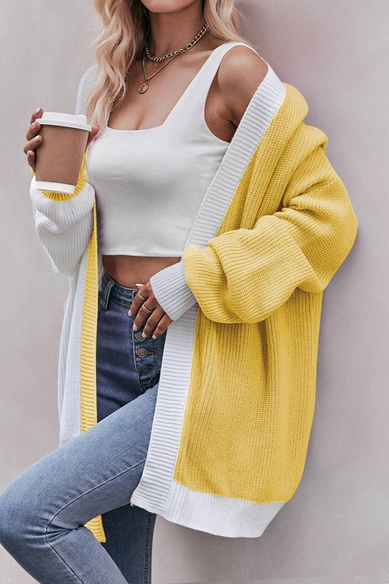 COLOR BLOCK OPEN FRONT CARDIGAN HighElasticity Thread