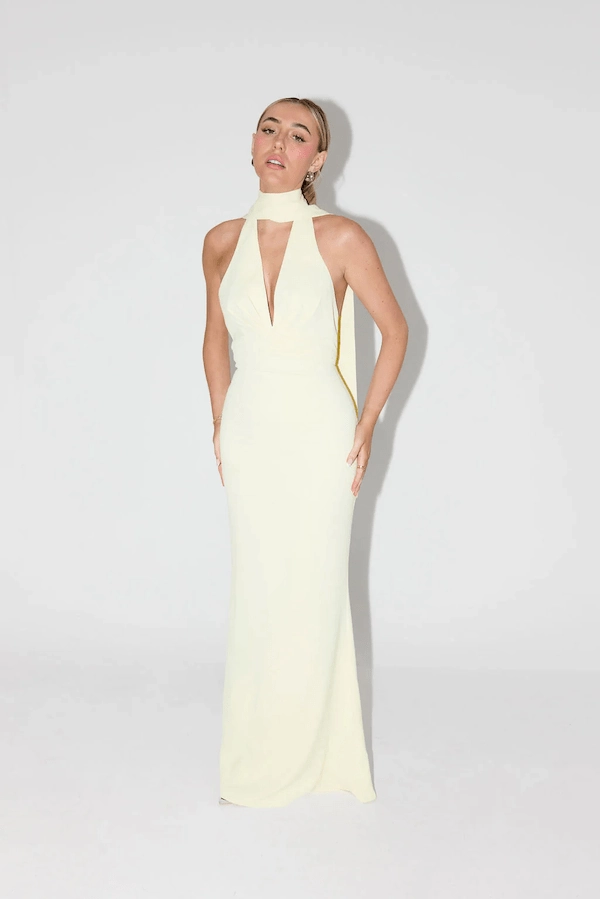 Timeless elegance The Ultimate Muse Tie Neck Maxi Dress Butter Cream
