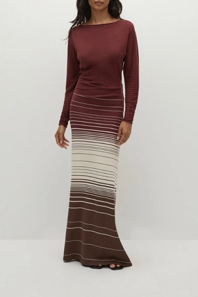 Idun Maxi Dress Accordion Stripe Bordeaux Cool Palette Natural Silhouette