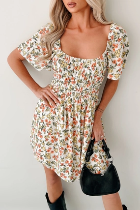 Pink Skies Floral Mini Dress (Cream) Sharp Style Shine Moment