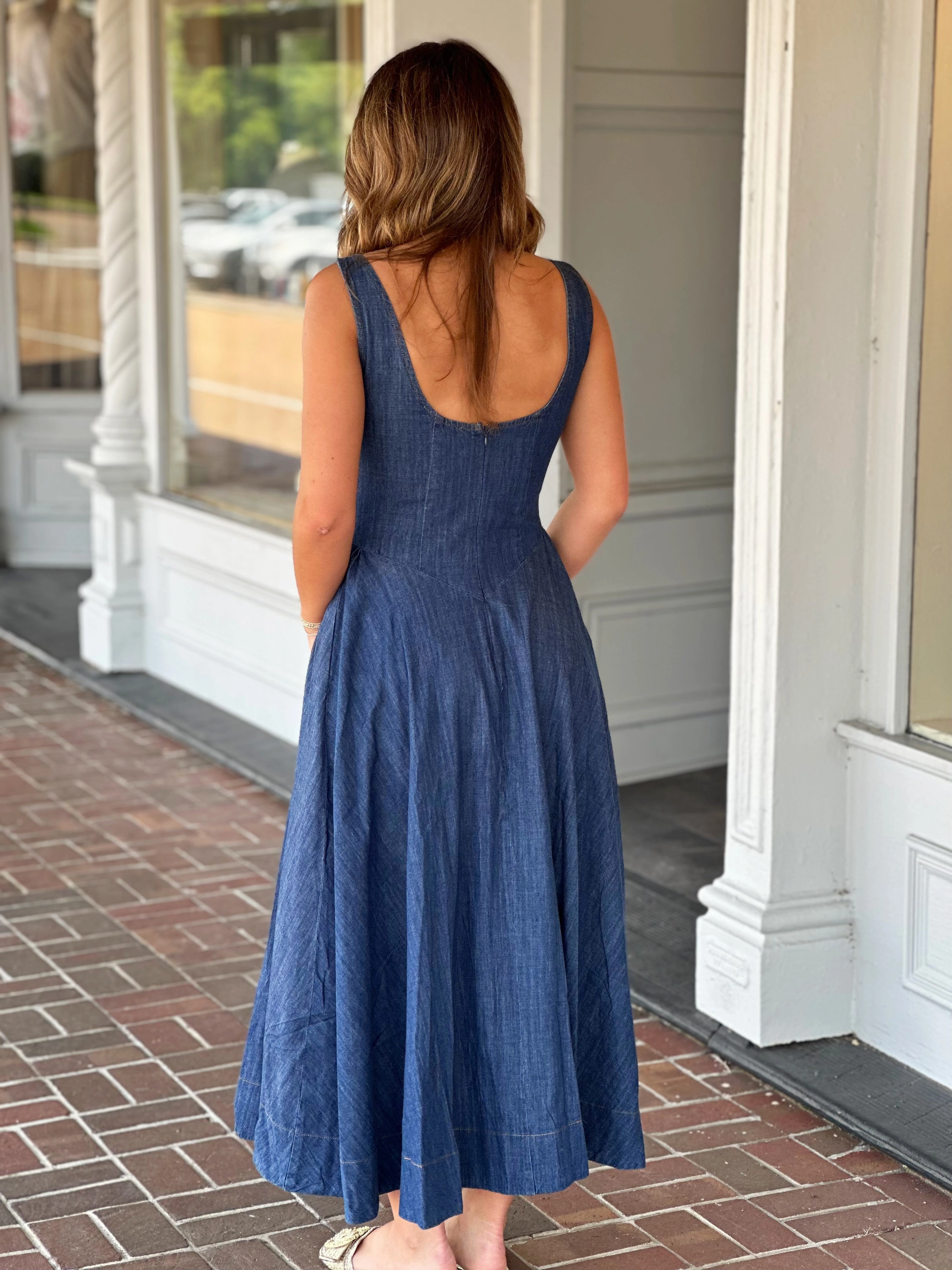 Spring Garden In The Moment Denim Sleeveless Maxi Dress