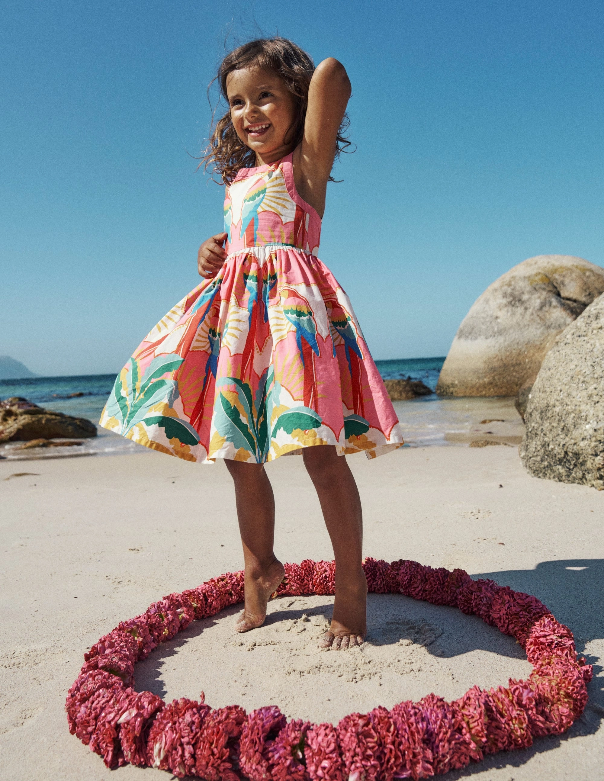 Harlow Back Detail Dress-Multi Parrot Calm Tone