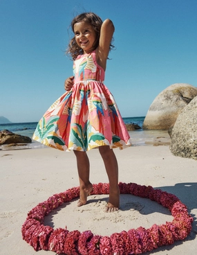 Harlow Back Detail Dress-Multi Parrot Calm Tone