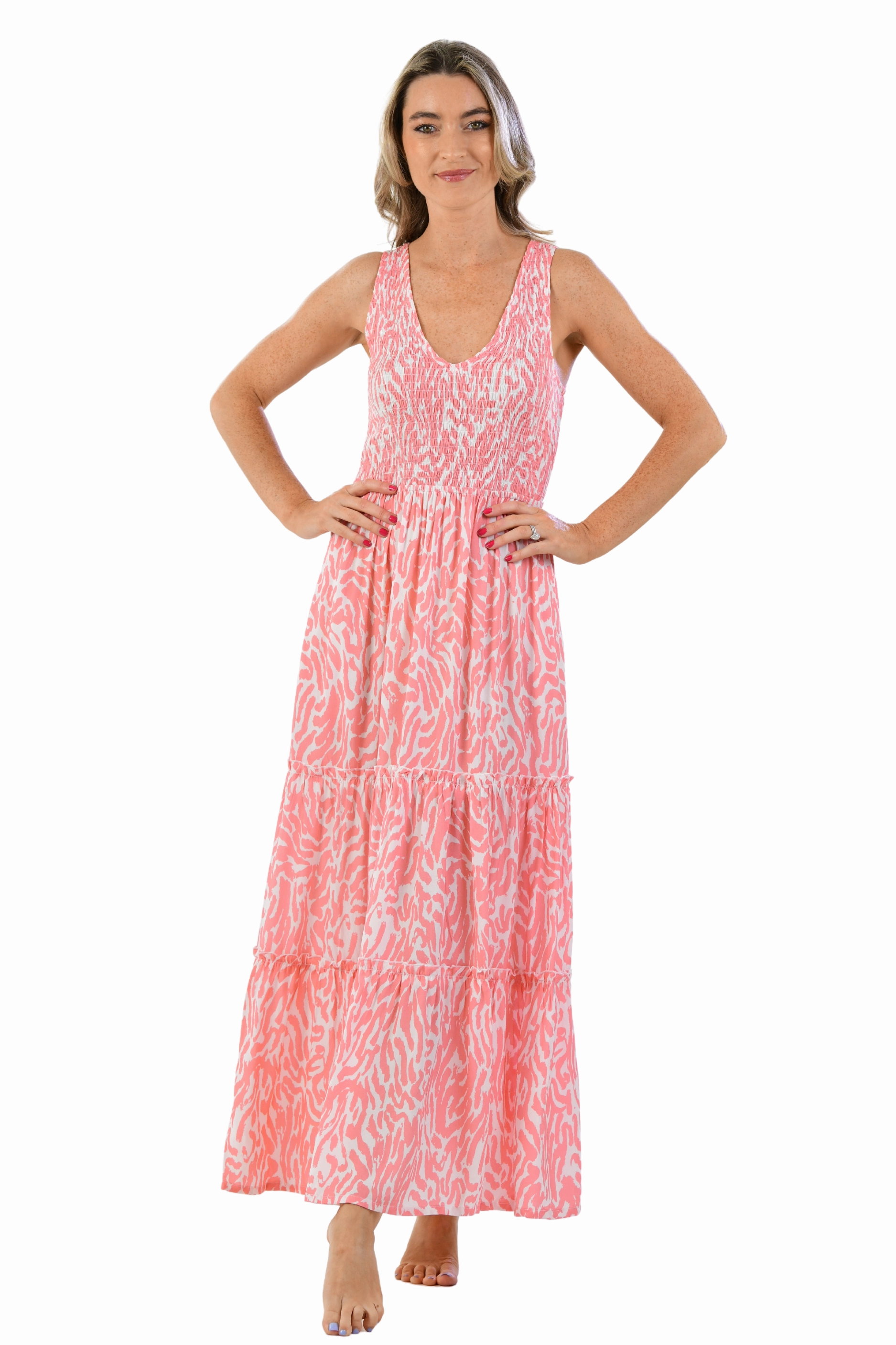 Amanda Dress / Coral Zebra Occasion Ready ContrastStitching