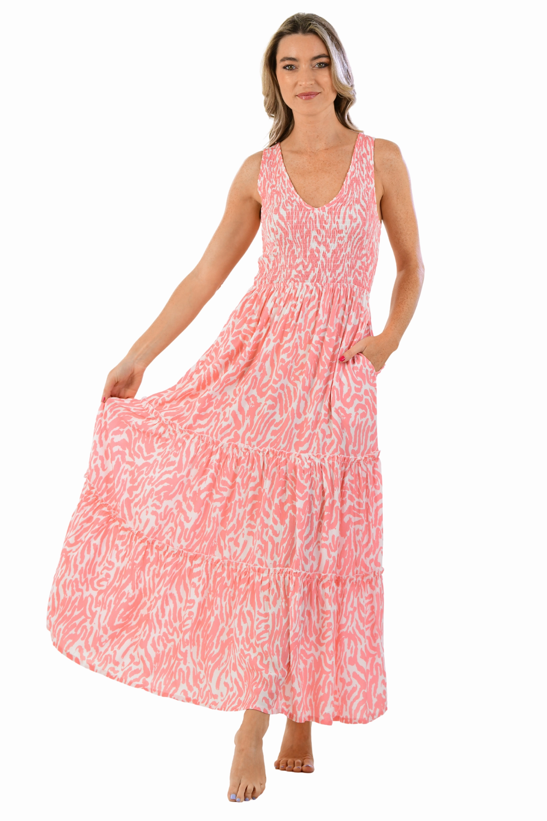 Comfy Look Stain-Resistant Amanda Dress / Coral Zebra