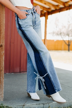Wes Contrast Side Saige Denim Wide Leg Jeans (Medium Light) Durable Utility