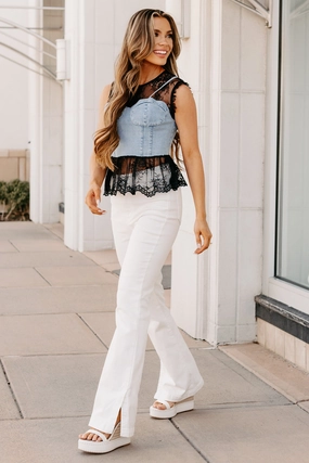 Ripstop Texture Lined interior Claudette High Rise Flare Judy Blue Jeans (White)