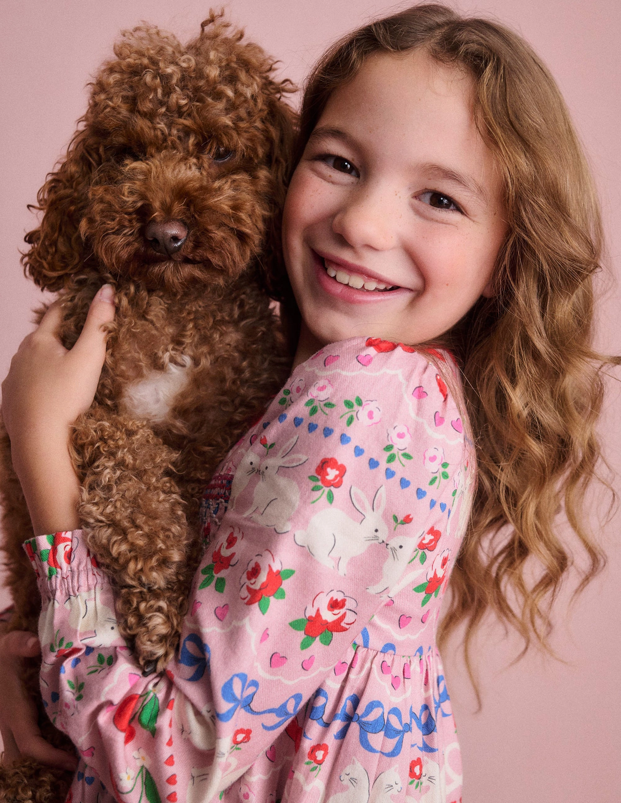 Timeless Beauty Cosy Smocked Dress-Pink Valentines Bunny