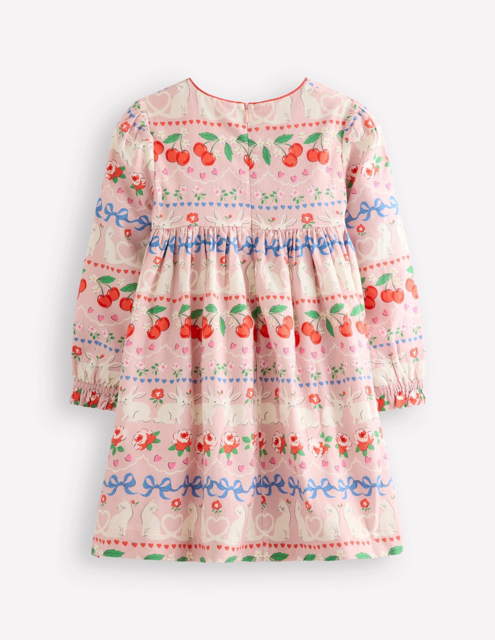 Cosy Smocked Dress-Pink Valentines Bunny Floating Shape Evening Classic