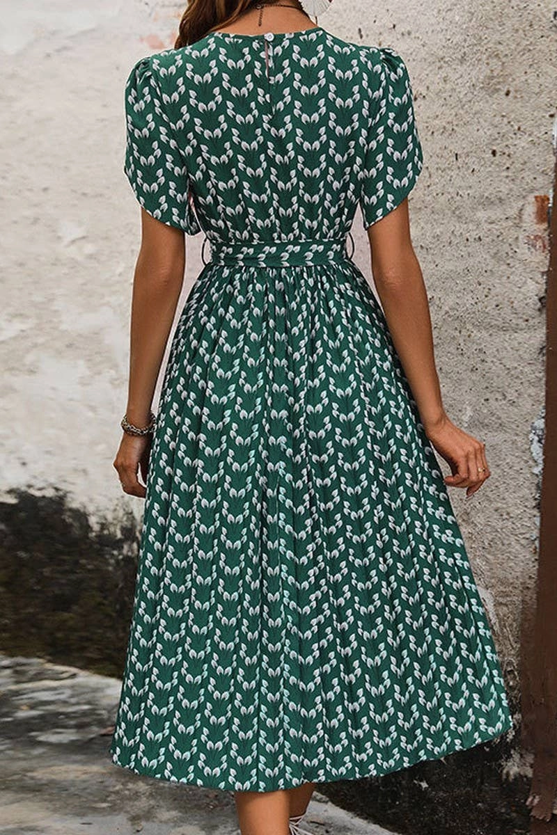 CREW NECK FLORAL PRINT DRESS_CWDSD2684 Elegant Outline