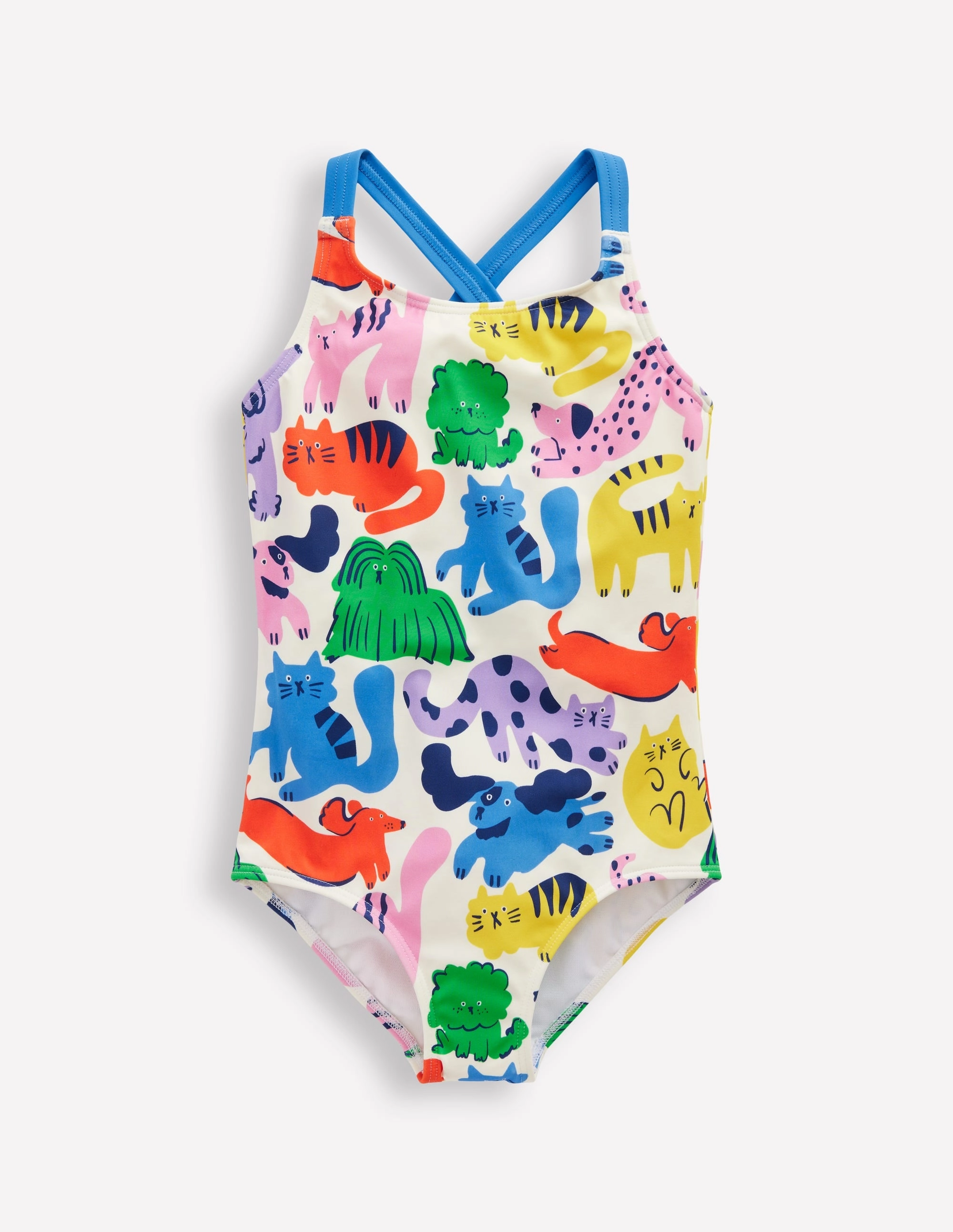 Cross-back Printed Swimsuit-Multi Oatmeal Rainbow Pets Quick Release Clasps Cool-Shade