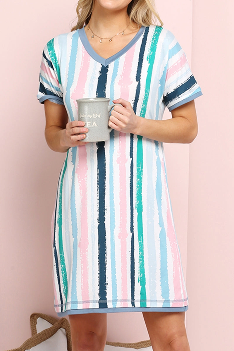 Soft Stretch V-NECK SHORT SLEEVE SLEEPWEAR DRESS