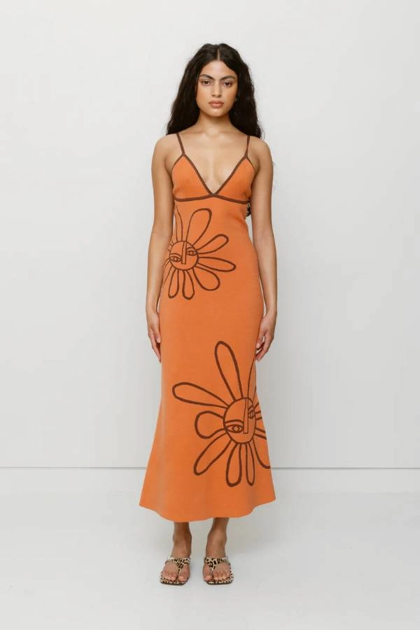 Layered Design Soleil Knit Midi Dress Jaffa