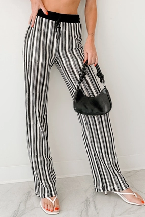 Chic Look Quick Dry Fabric Yours To Hold Striped Crochet Pants (Black/Ivory)