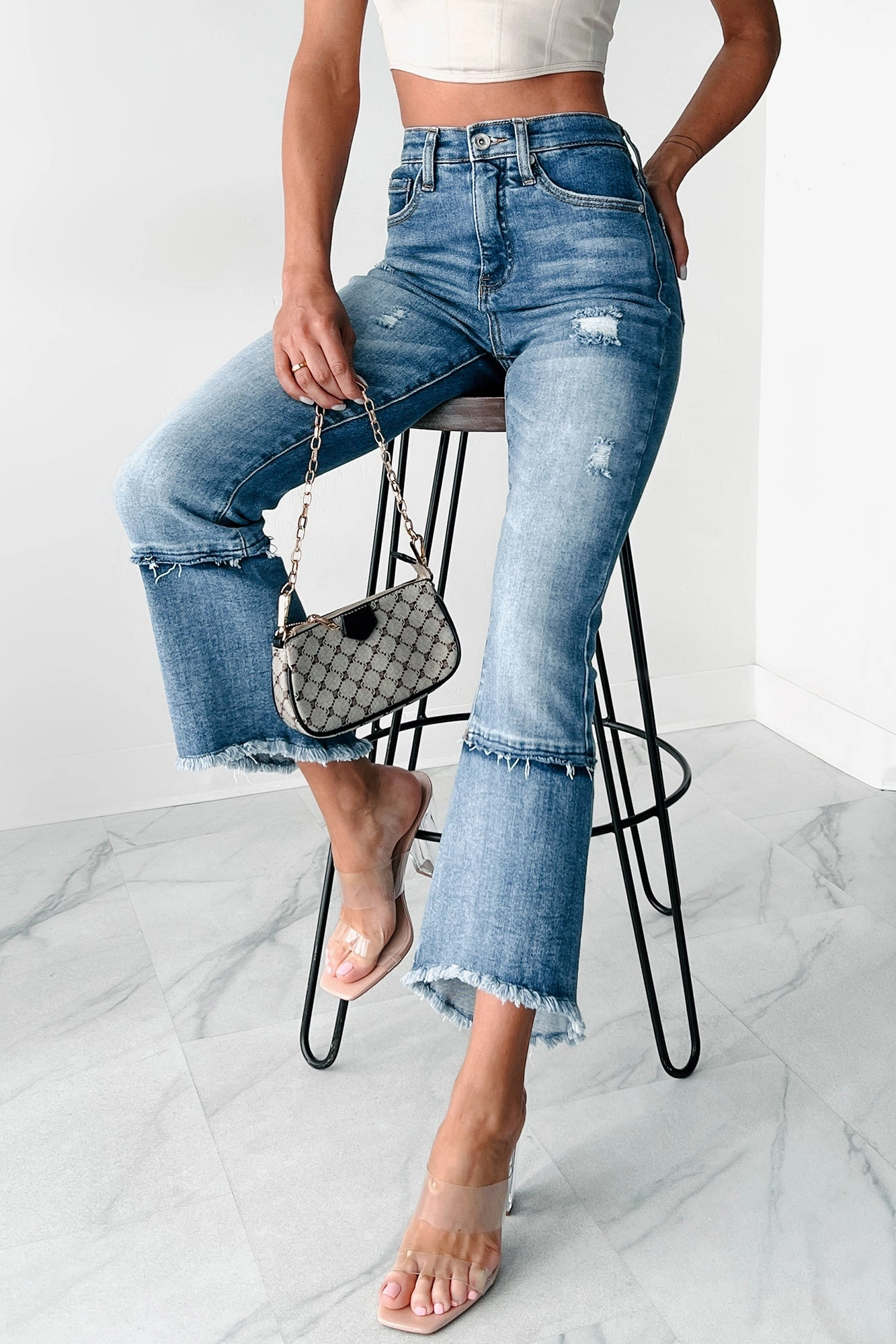 Lennon High Rise Tummy Control Kick Flare Special A Jeans (Dark) Layered Look