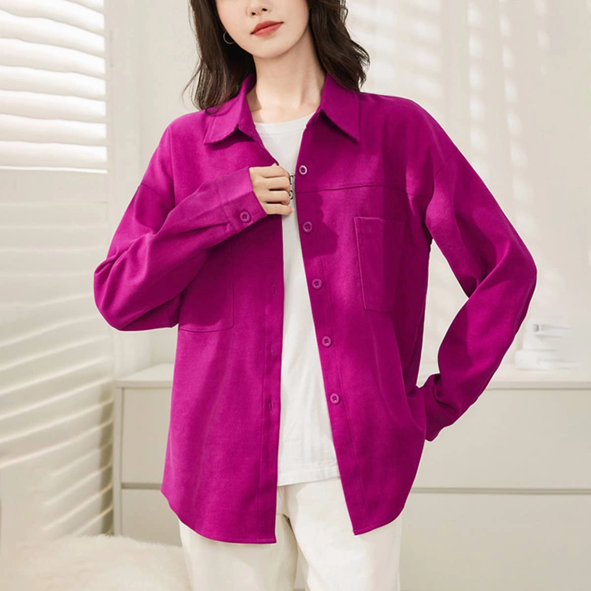 COMMUTER STYLE LONG-SLEEVED SLIMMING SHIRT_CWTBLL0905 Contrast Stitch Wrinkle Resistant