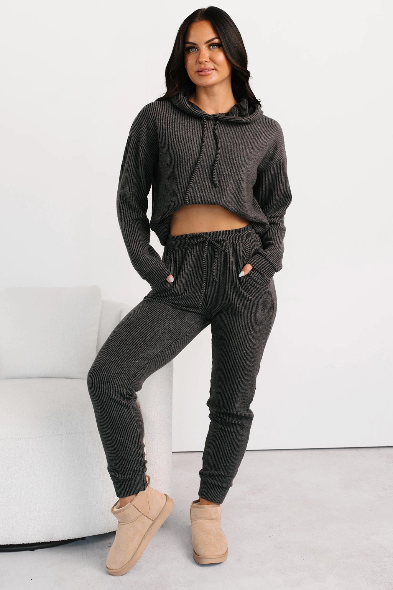 Mood Already Set Ribbed Jogger Pants (Charcoal) Comfy Fit