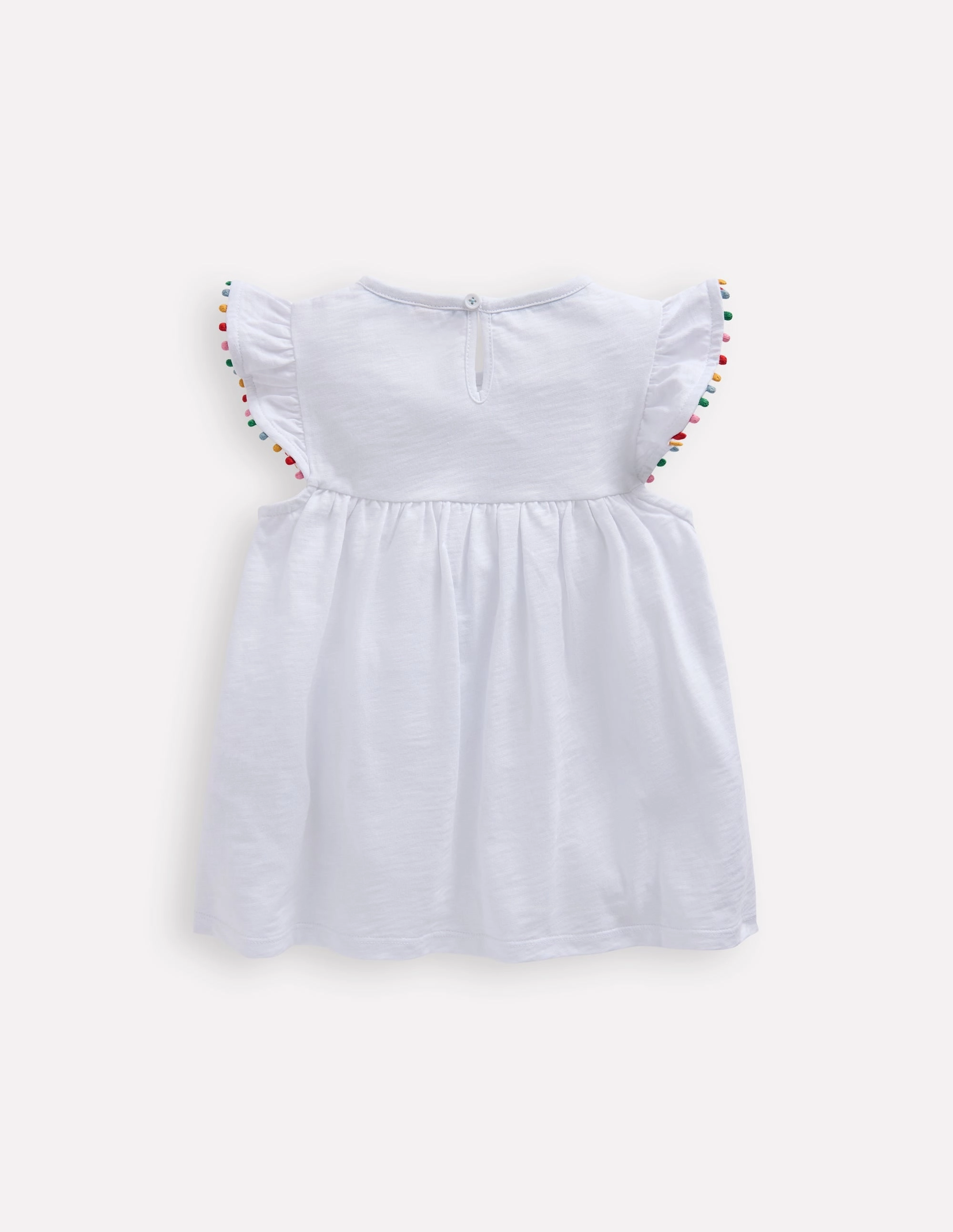 Frill Sleeve Pom Top-White EcoFriendly Dye