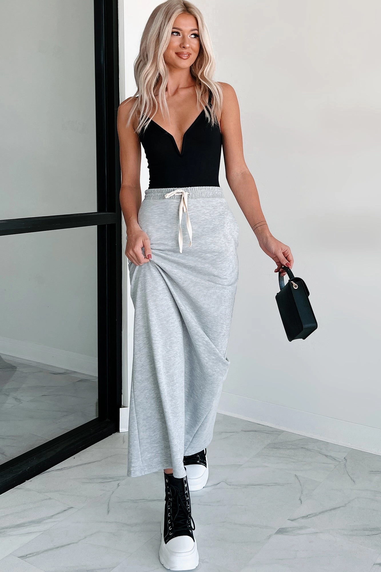 Conquering Today Sporty Knit Maxi Skirt (Heather Grey) Light Flow Tear Resistant Material