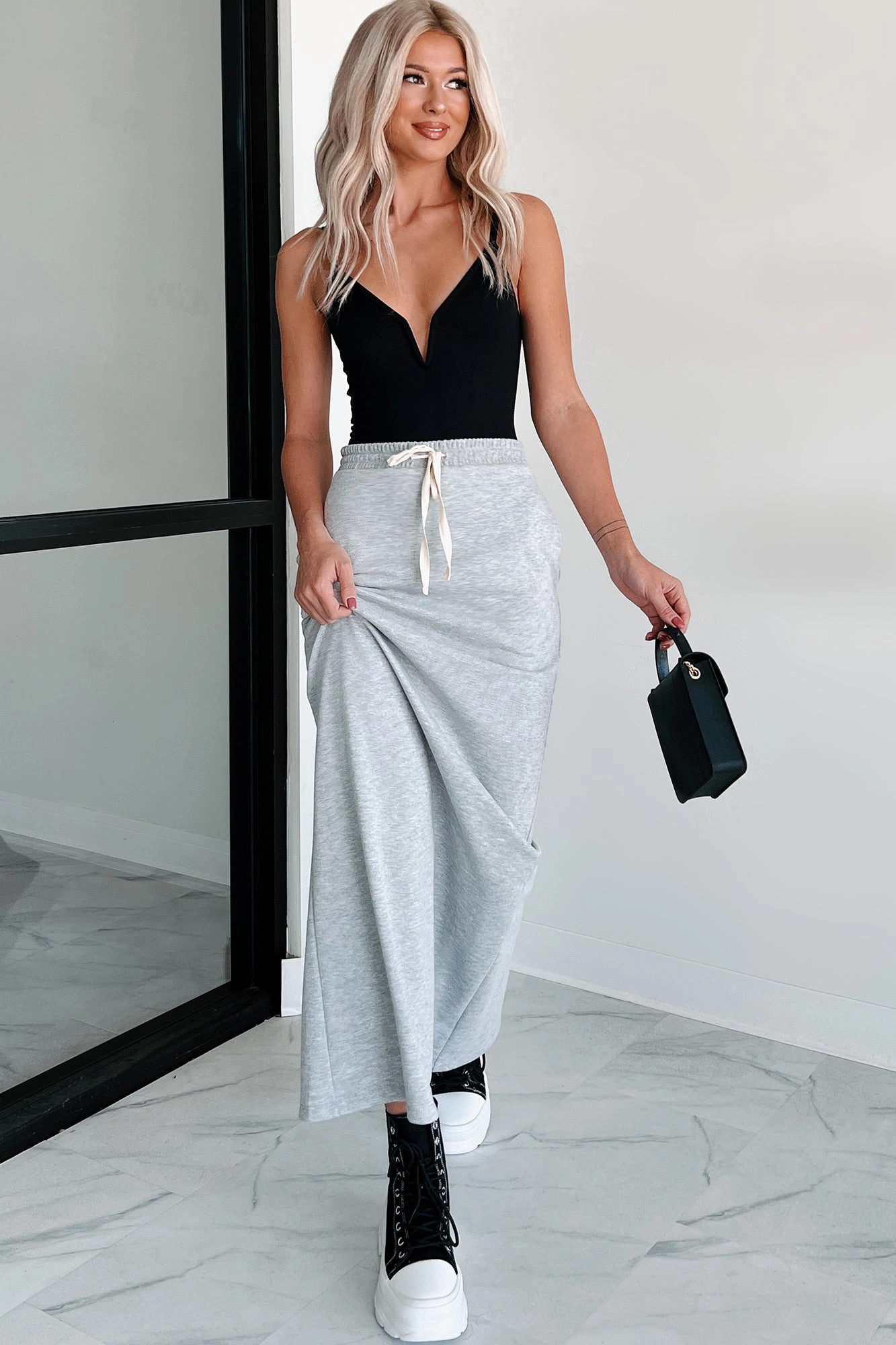 Urban Cool Conquering Today Sporty Knit Maxi Skirt (Heather Grey)