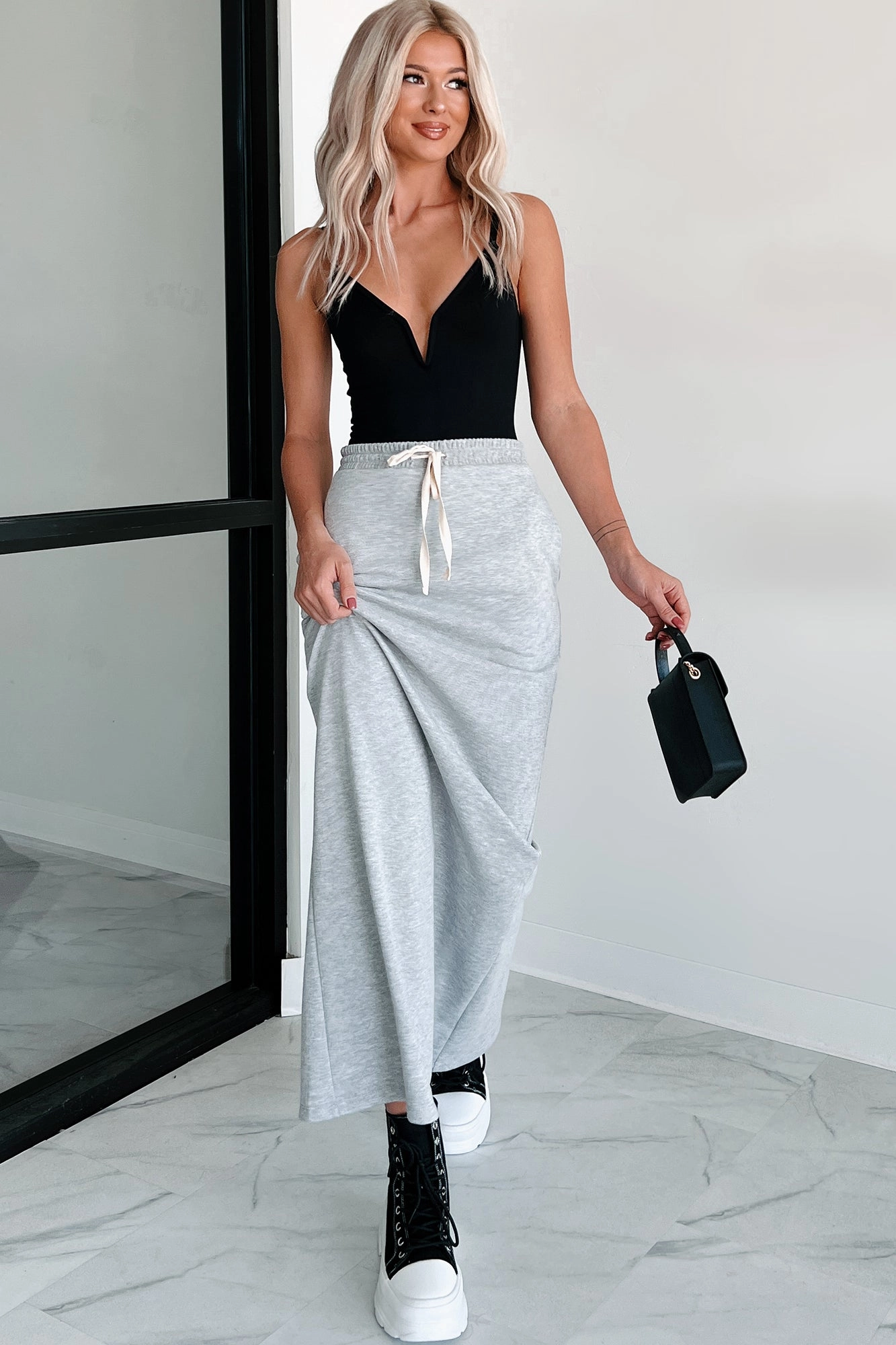 Conquering Today Sporty Knit Maxi Skirt (Heather Grey) Smart Casual