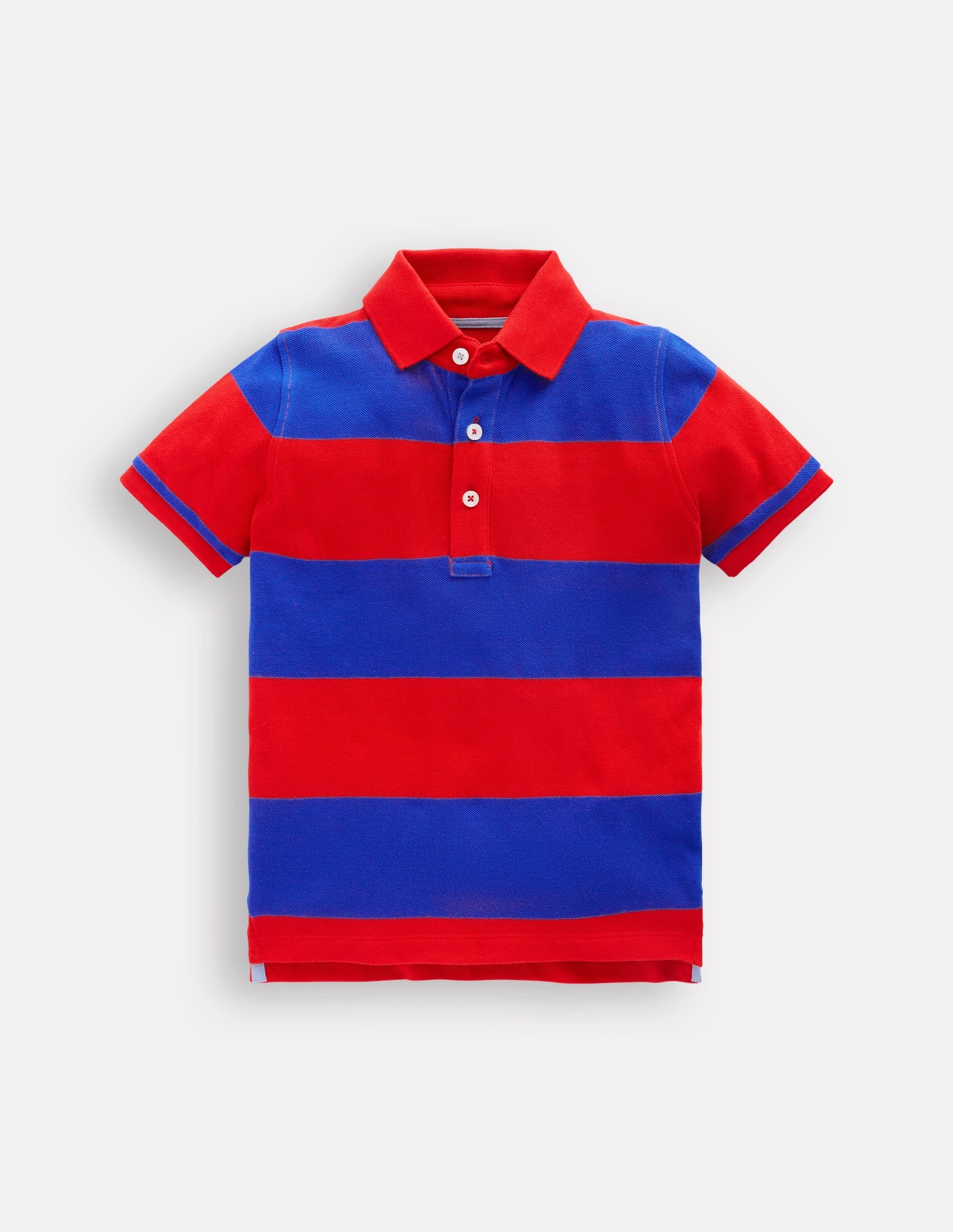 Piqu Polo Shirt-Poppy Red/ Gallery Blue Stripe MicrofiberBlend