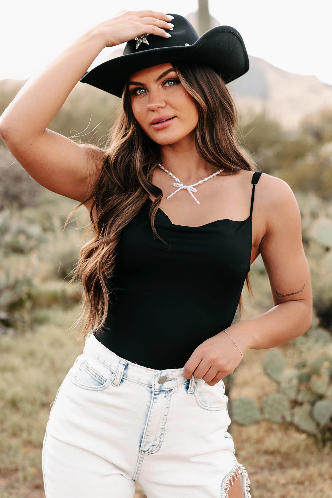 Reflective Logo Detail Cool & Controlled Cowl Neck Tank Bodysuit (Black)