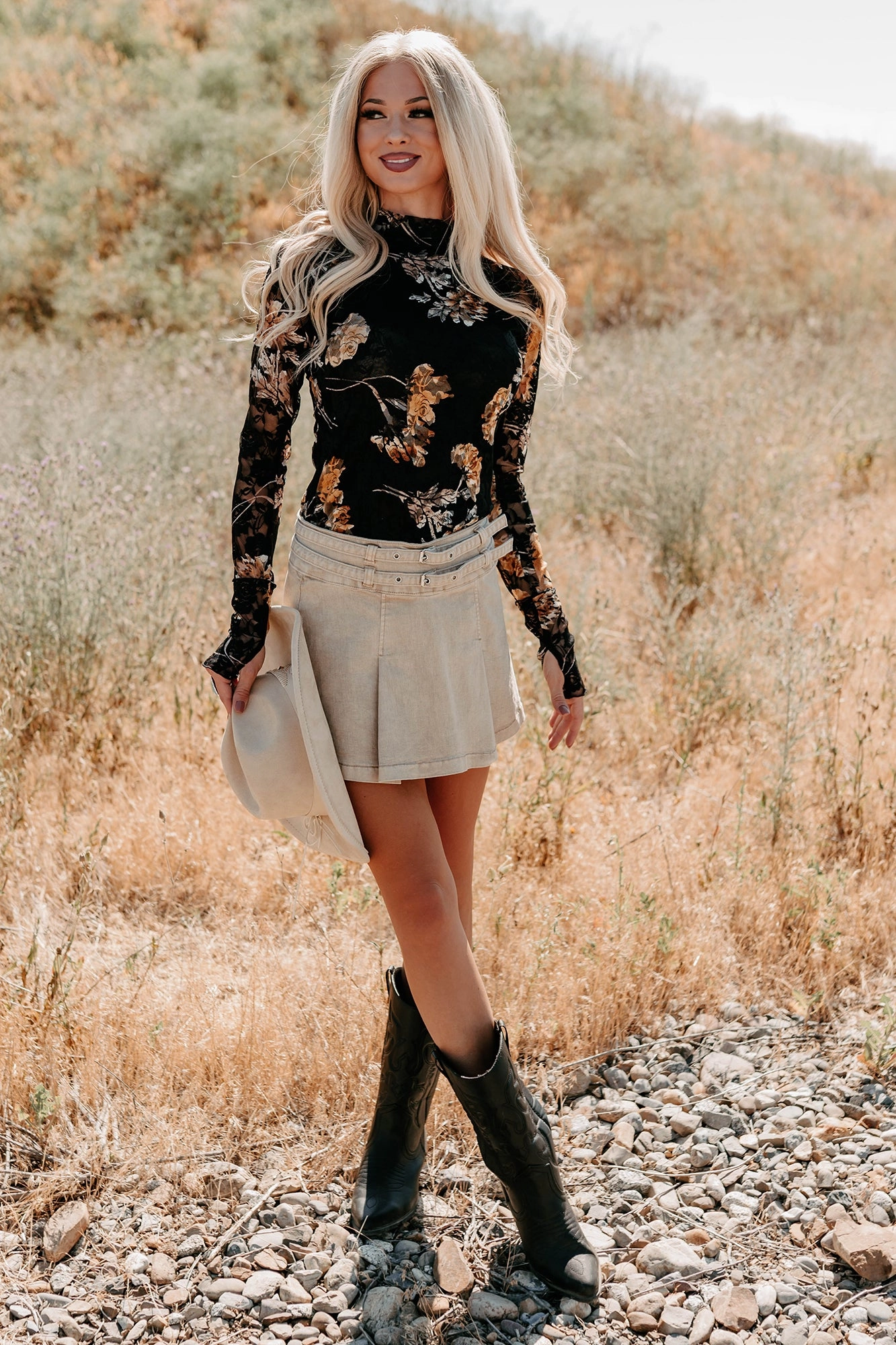 Cool, Calm & Collected Belted Denim Mini Skirt (Khaki) smooth zipper