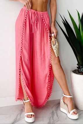 Urban Flex Barrel Waist Summer Kisses Flowy Tulip Hem Pants (Hot Pink)