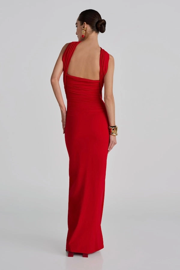 Mullet Maxi Dress Red Comfortable Wear Panelled-Design