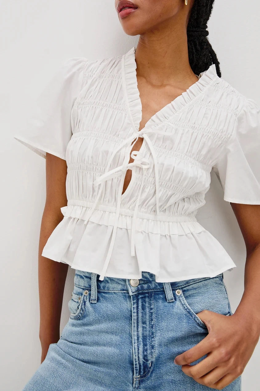 Casual Button-Down Fade Resistant Finish Portia Top White