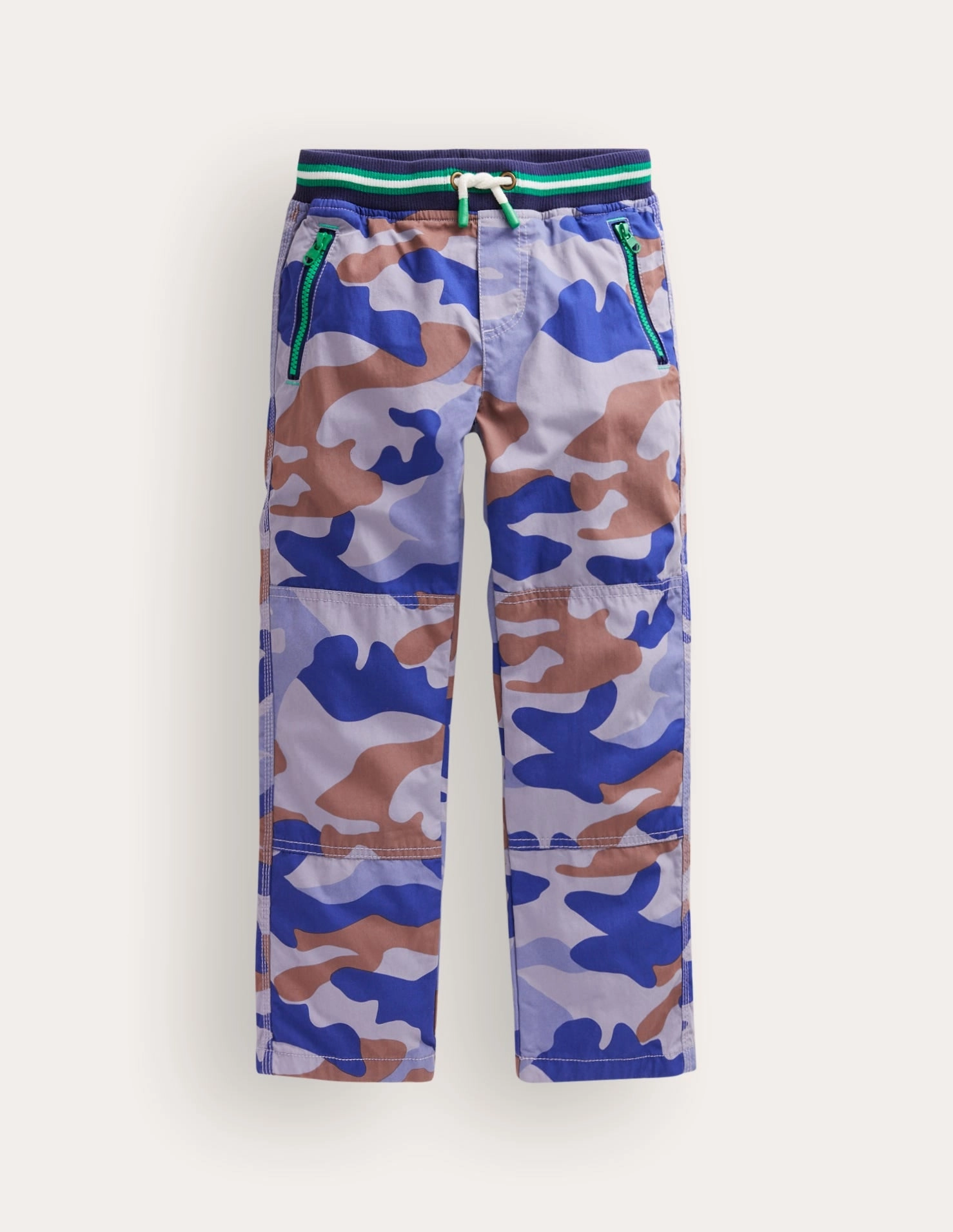 Cosy Lined Trousers-Blue Camo No Iron Slim Shape