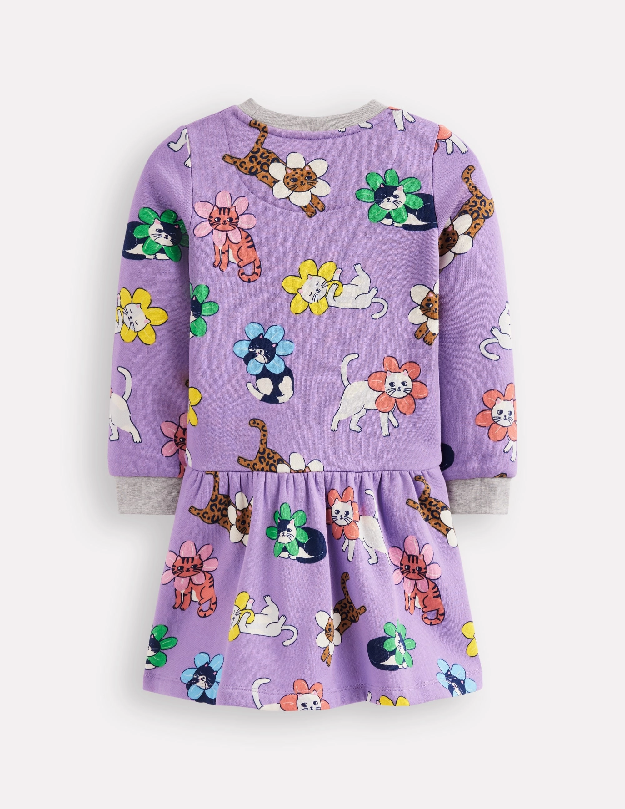 Soft Air Cosy Printed Sweatshirt Dress-Aster Purple Flower Cat