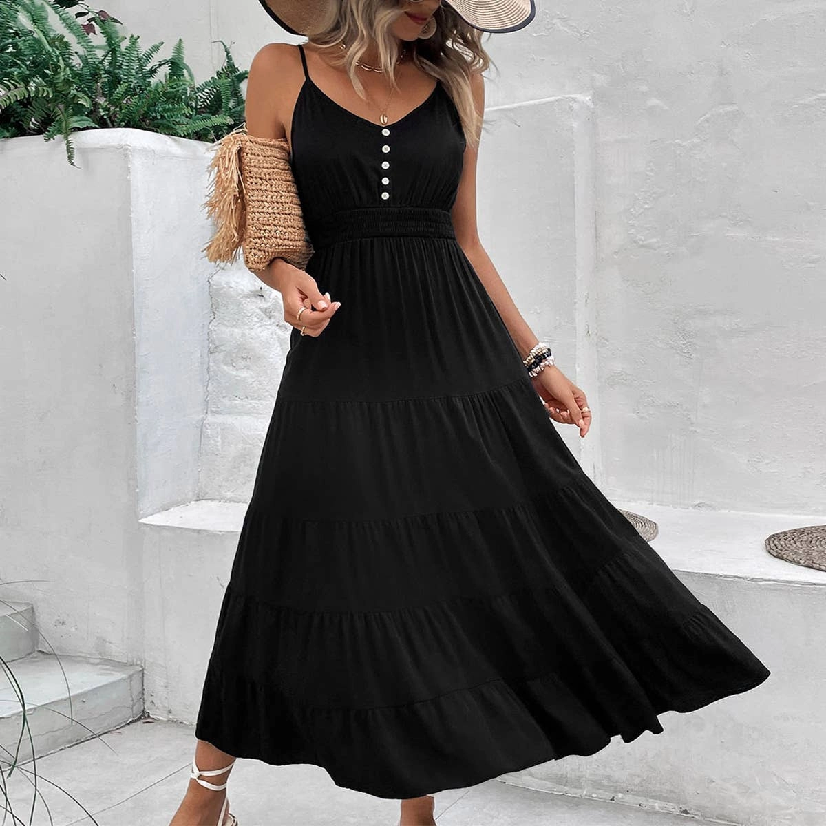 cut out Modern Aesthetic COTTON AND LINEN HALTER DRESS_CWDMD1563