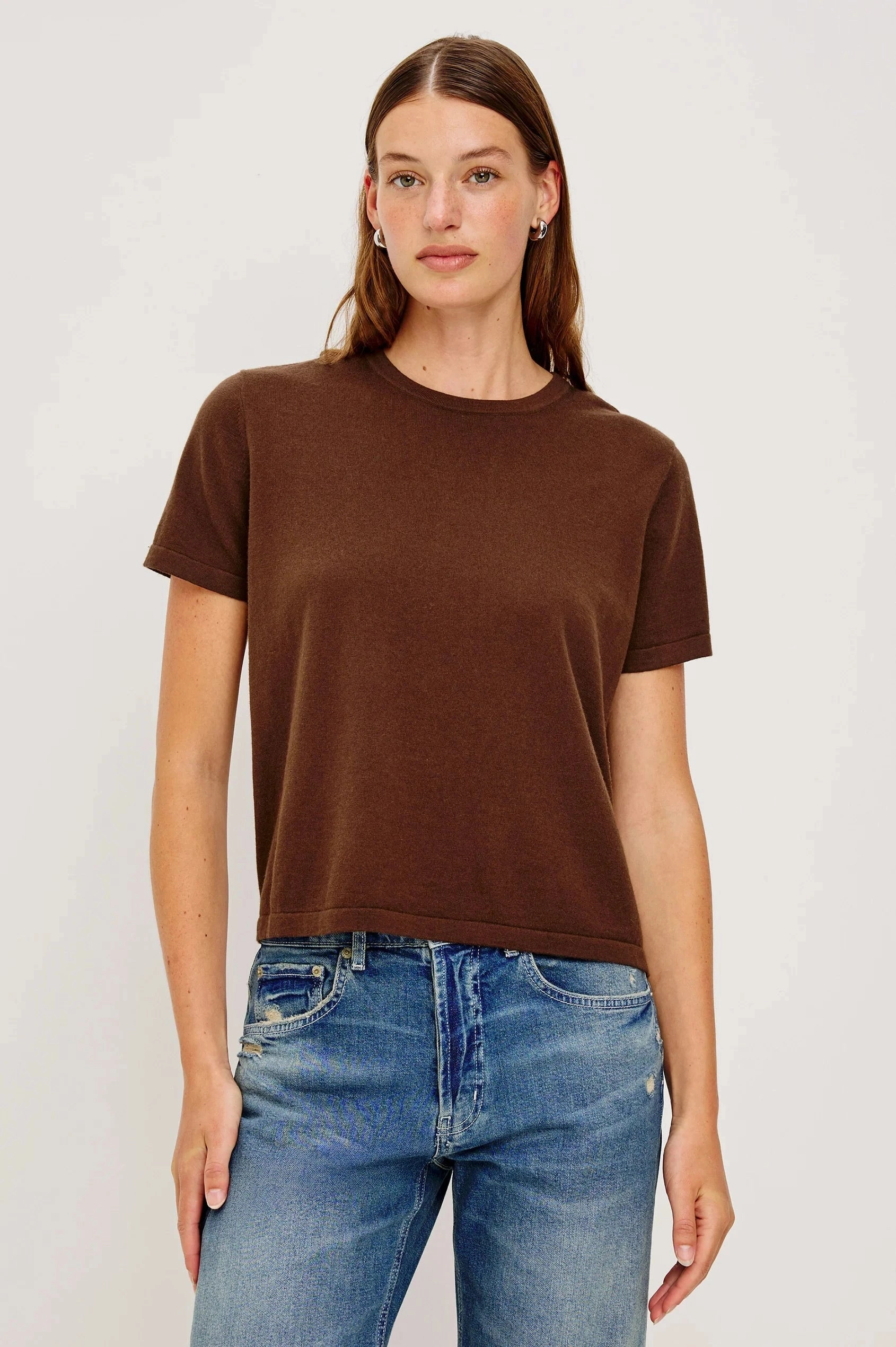 MeshVentilation OdorResistant Fabric Cotton Cashmere Tee Espresso