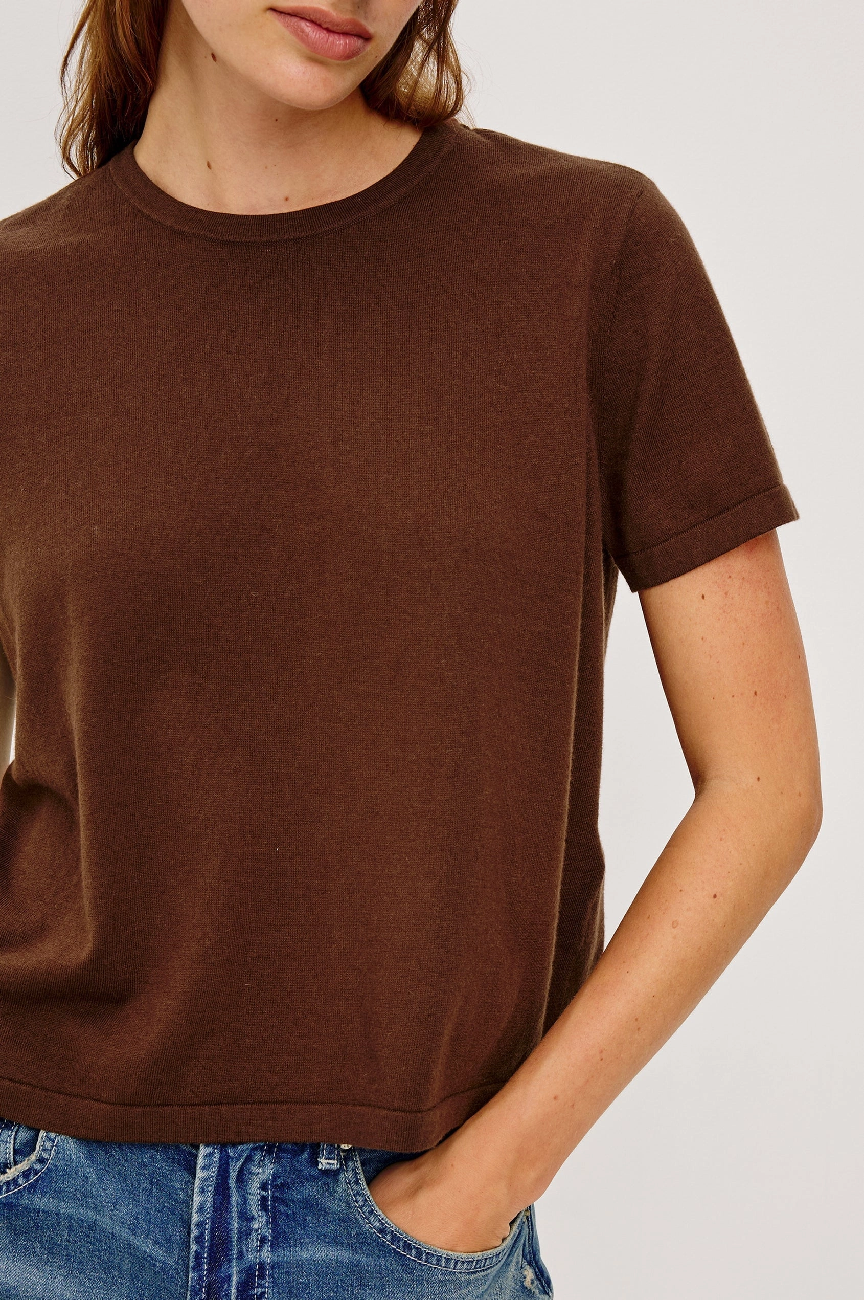 Winter Layer Linen Blend Fabric Cotton Cashmere Tee Espresso